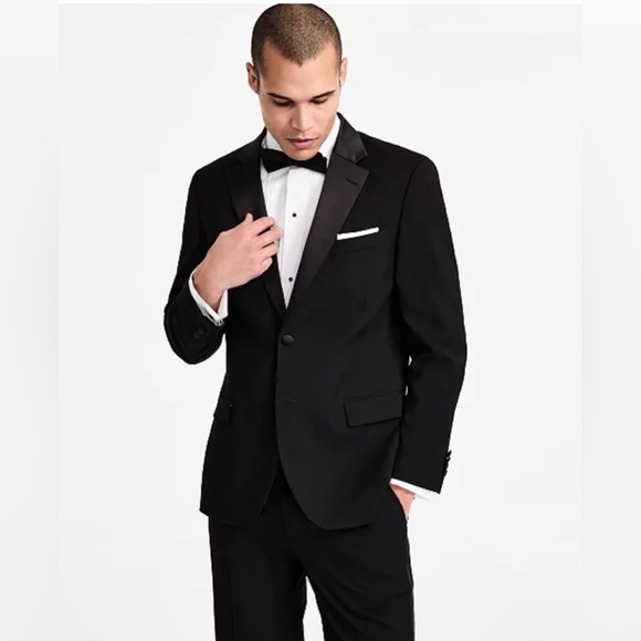 Nautica Mens Modern Fit Tuxedo Jacket 42R Black Solid Stretch and Pant 43x31 NWT